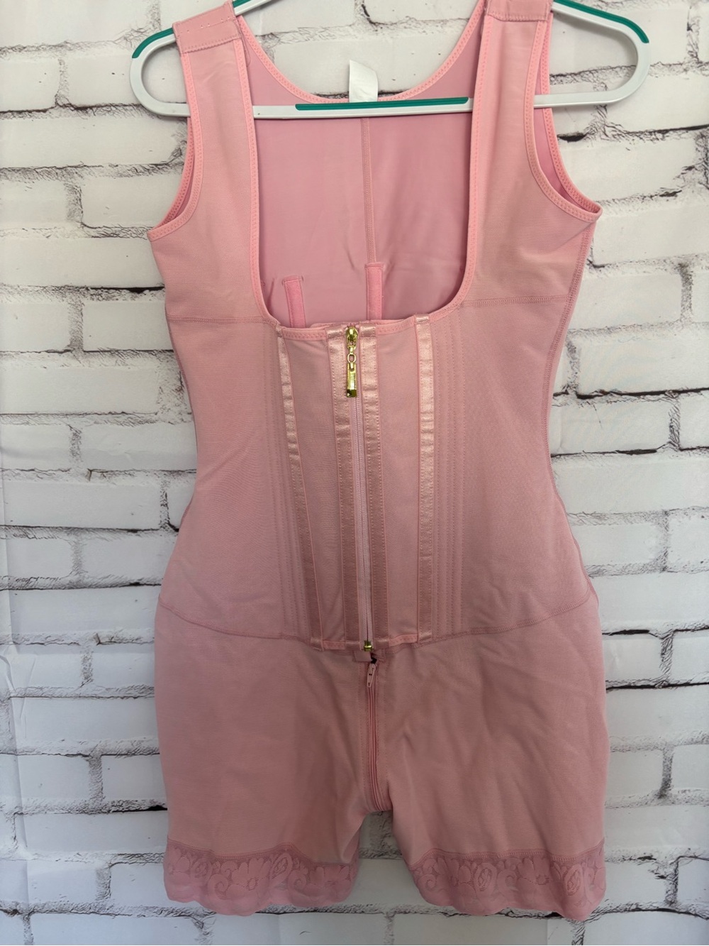Light Pink Shaping Bodysuit with Gold Zipper